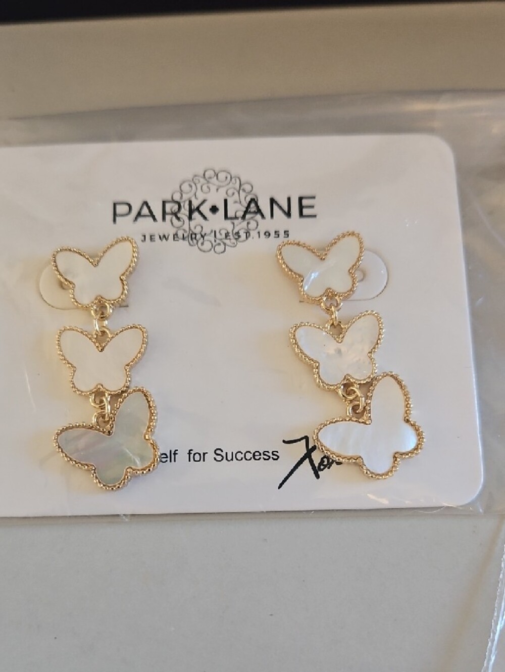 Park Lane Pink Beaded Butterfly Necklace & Earrings Set with Gold Accents - Picture 2 of 3